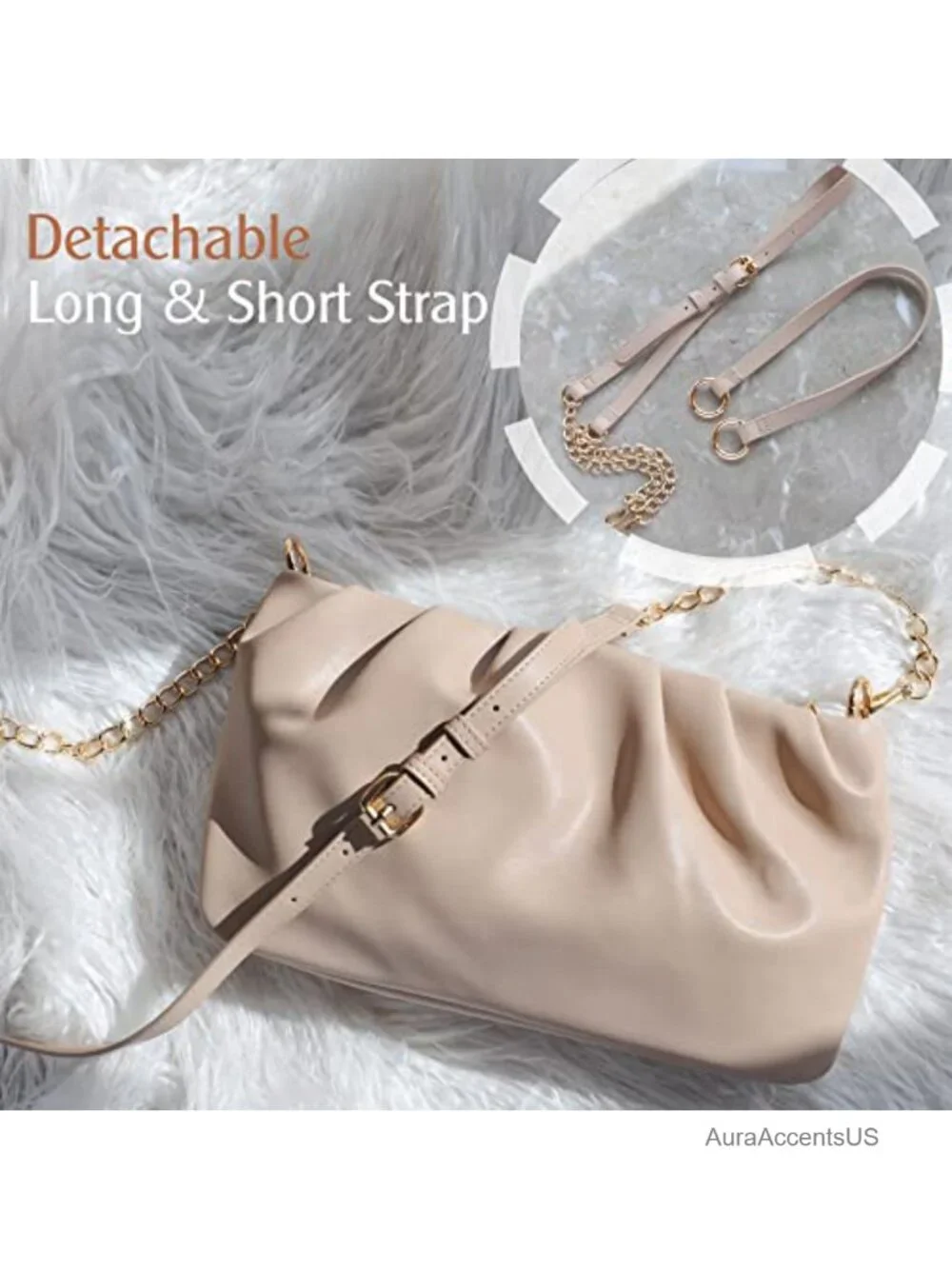 Ruched Hobo Bag Cloud Pouch Convertible Clutch Crossbody Vegan Leather